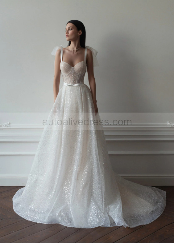 Sweetheart Neck Ivory Sparkling Lace Gorgeous Wedding Dress